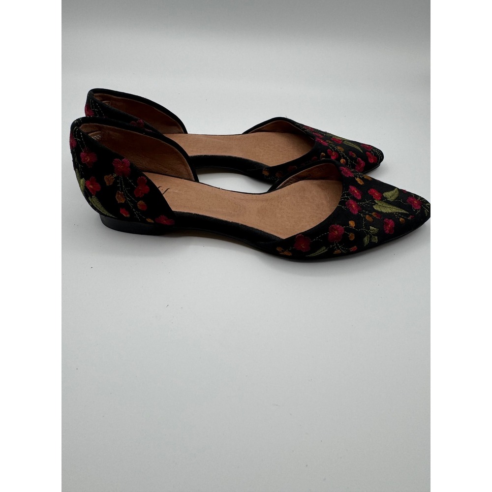 J. Jill Embroidered Floral d'Orsay Flats Black Pointed Toe Shoes 6.5 - Picture 3 of 6
